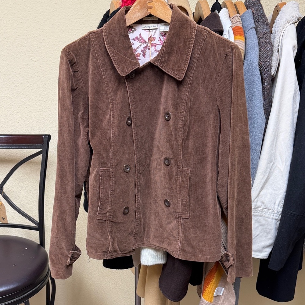 St. John's Bay Brown Corduroy Double-Breasted Jacket